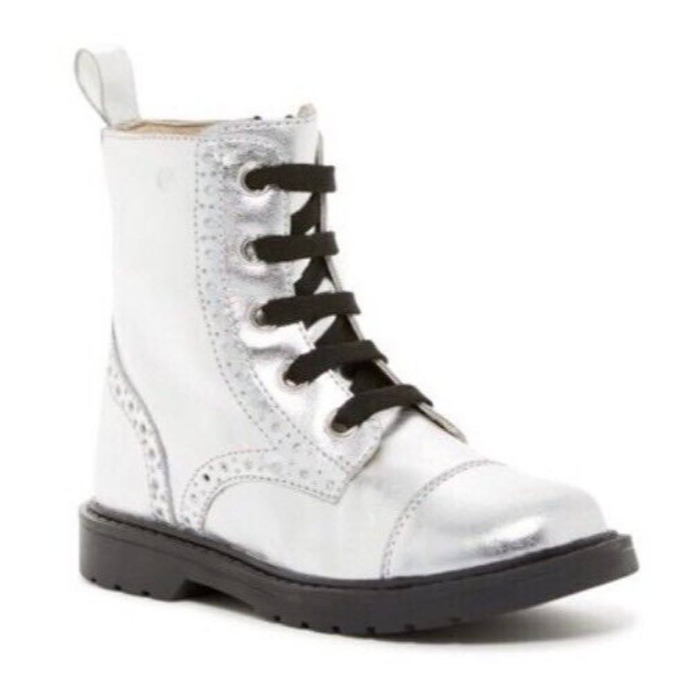New NATURINO Metallic Silver Brogued  Boots Girl Toddlers Eu 28 Us 11 Zipper